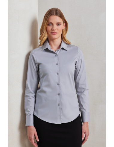 PRE-PR344-Womens Stretch Fit Poplin Long Sleeve Cotton Shirt